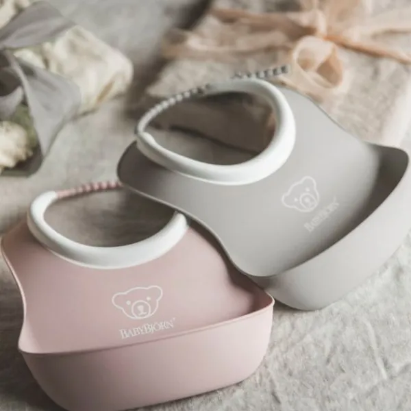 BabyBjörn Duo Slabbetje - Grijs / Pastelroze Outlet