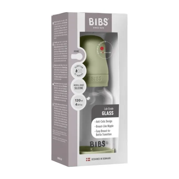 BIBS Fles - Slow Flow - 120 ml - Silicone/Glas - Baby Blue Best