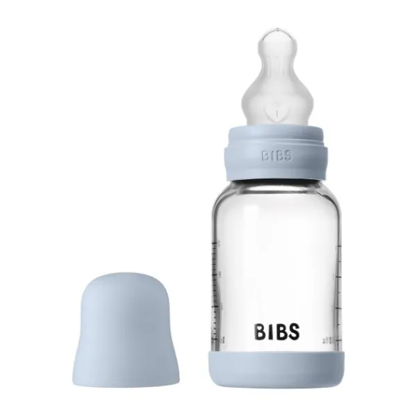 BIBS Fles - Slow Flow - 120 ml - Silicone/Glas - Baby Blue Best