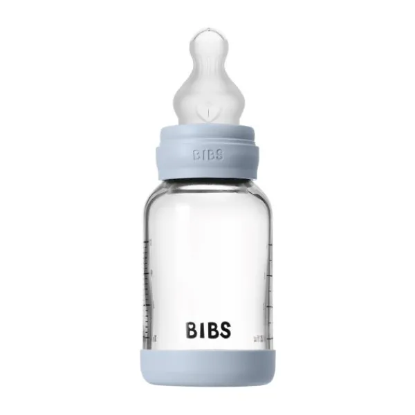 BIBS Fles - Slow Flow - 120 ml - Silicone/Glas - Baby Blue Best