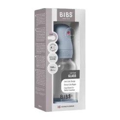 BIBS Fles - Slow Flow - 120 ml - Silicone/Glas - Baby Blue Best