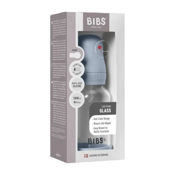BIBS Fles - Slow Flow - 120 ml - Silicone/Glas - Baby Blue Best