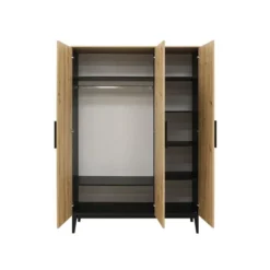 Bopita Kledingkast - Xem - Mat Zwart/Eiken - 3-Deurs Discount