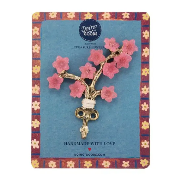 Doing Goods Wandhaak - Elodie Bloem - Messing met Roze Bloemen Hot