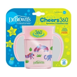 Dr. Brown’s Cheers 360 Drinkbeker - 200 ml - Roze met Print New
