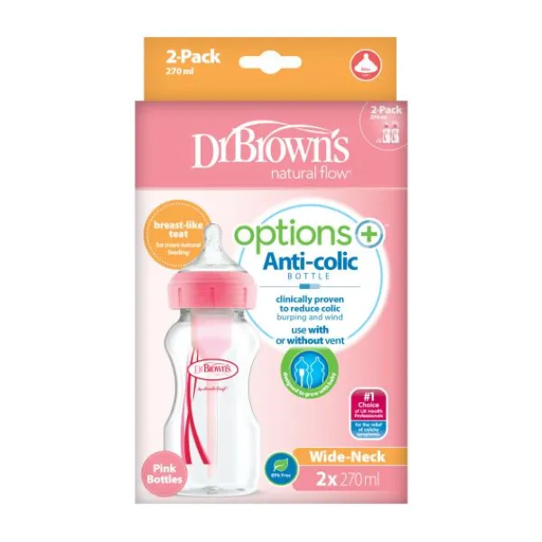 Dr. Brown's Options+ Anti-colic Brede Halsfles Duopack 270 ml Roze Hot