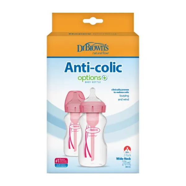 Dr. Brown's Options+ Anti-colic Brede Halsfles Duopack 270 ml Roze Hot