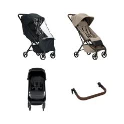 Dubatti Smart Buggy - E2 - Brown / Taupe | Regenhoes Buggy | Summer Seatliner | Bumper Bar Zwart