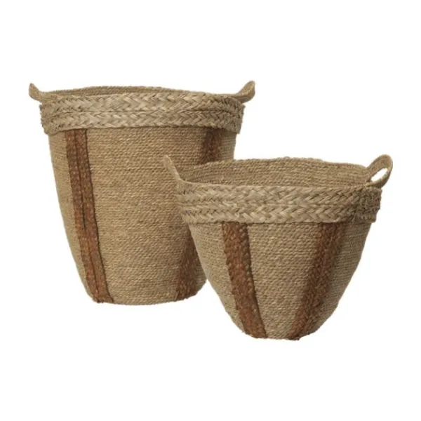 Ferm Living Mar Geweven Mand Set van 2 - Naturel/Kastanjebruin Discount