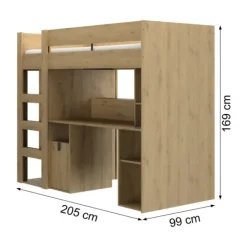 Gautier Lugano Hoog Bed - 90x200 cm - Gebleekte Helvezia Eik Online