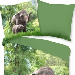 Good Morning Elephants Dekbedovertrek - Green - 140 x 220 cm Hot
