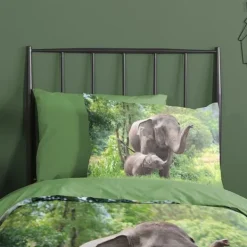 Good Morning Elephants Dekbedovertrek - Green - 140 x 220 cm Hot