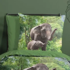 Good Morning Elephants Dekbedovertrek - Green - 140 x 220 cm Hot