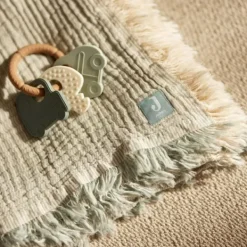 Jollein Deken Ledikant - 120 x 120 cm - Fringe Stripe Sea Green/Ivory GOTS Discount