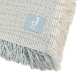 Jollein Deken Ledikant - 120 x 120 cm - Fringe Stripe Sea Green/Ivory GOTS Discount