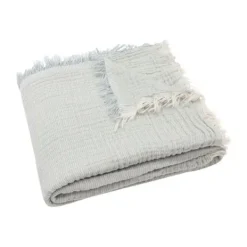 Jollein Deken Ledikant - 120 x 120 cm - Fringe Stripe Sea Green/Ivory GOTS Discount