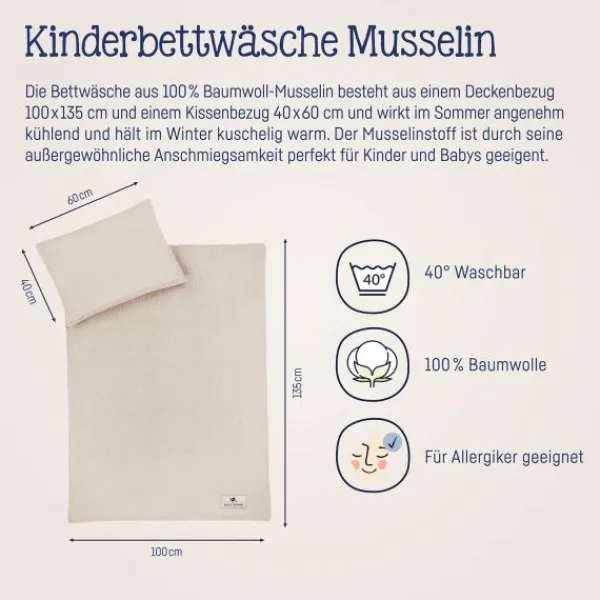 Julius Zöllner Muslin Bedlinnen - Sand - 80×80 + 35×40 cm Sale