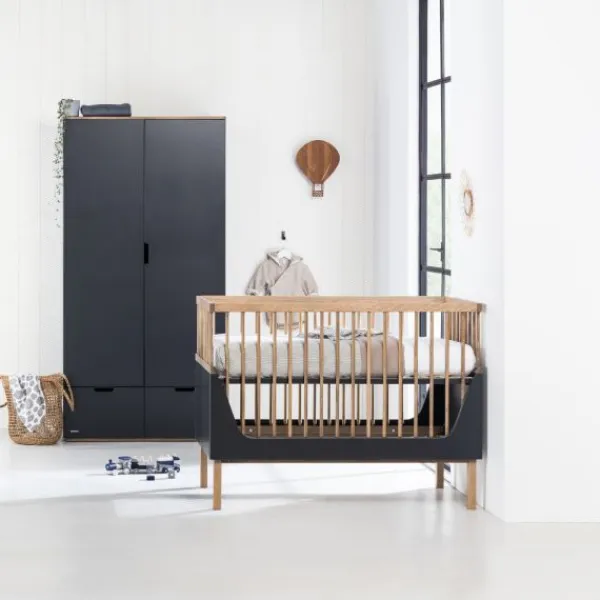 Kidsmill Sepp Kledingkast 2-Deurs Antraciet / Beuken Discount