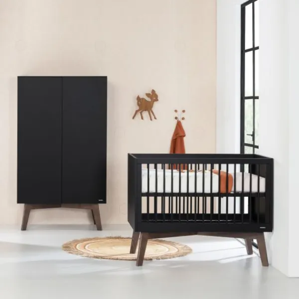 Kidsmill Sixties Babybed Zwart Mat / Walnoot 70 x 140 cm New