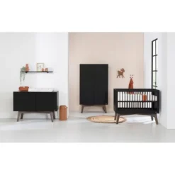 Kidsmill Sixties Babybed Zwart Mat / Walnoot 70 x 140 cm New