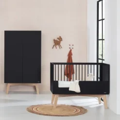 Kidsmill Sixties Babybed Zwart Mat / Naturel 60 x 120 cm Clearance