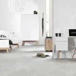 Kidsmill Sixties Kinderkamer Wit Mat / Naturel | Bed 90 x 200 + Bureau + Kast 2-Deurs New