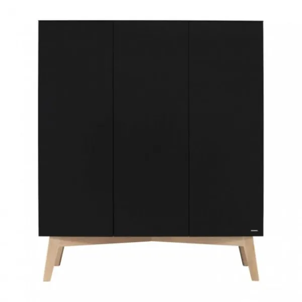 Kidsmill Sixties Kledingkast 3-deurs Zwart Mat / Naturel Sale