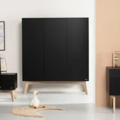 Kidsmill Sixties Kledingkast 3-deurs Zwart Mat / Naturel Sale