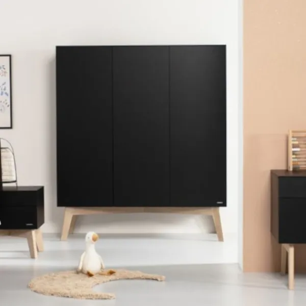 Kidsmill Sixties Kledingkast 3-deurs Zwart Mat / Naturel Sale