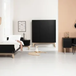 Kidsmill Sixties Kledingkast 3-deurs Zwart Mat / Naturel Sale