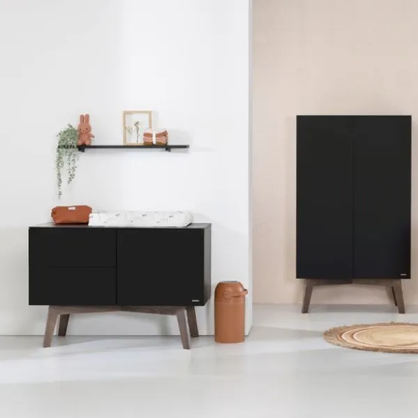 Kidsmill Sixties Kledingkast 2-Deurs Zwart Mat / Walnoot Best