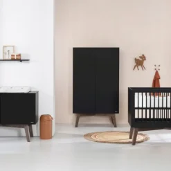 Kidsmill Sixties Kledingkast 2-Deurs Zwart Mat / Walnoot Best