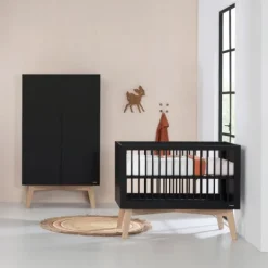 Kidsmill Sixties Kledingkast 2-Deurs Zwart Mat / Naturel Sale