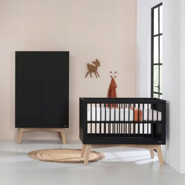 Kidsmill Sixties Kledingkast 2-Deurs Zwart Mat / Naturel Sale