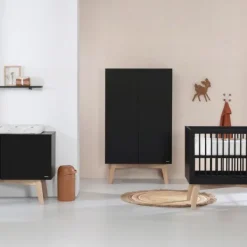 Kidsmill Sixties Kledingkast 2-Deurs Zwart Mat / Naturel Sale