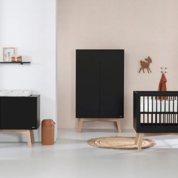 Kidsmill Sixties Kledingkast 2-Deurs Zwart Mat / Naturel Sale