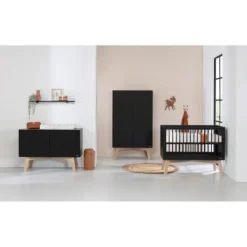 Kidsmill Sixties Kledingkast 2-Deurs Zwart Mat / Naturel Sale