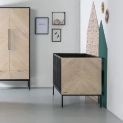 Kidsmill Vince Babybed Black / Oak 70 x 140 cm Clearance