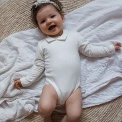 Klein Baby Romper Met Kraag - Lange Mouw - Off White Clearance