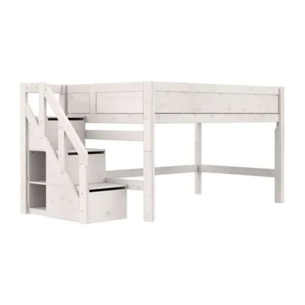 Life Time Halfhoogslaper Premium - White Wash - 120 cm - Met Trapkast Discount