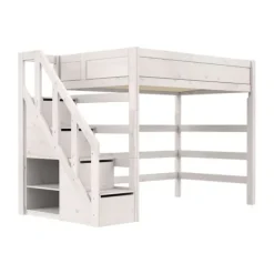 Life Time Hoogslaper Deluxe - White Wash - 177 cm - 120 cm - Met Trapkast New