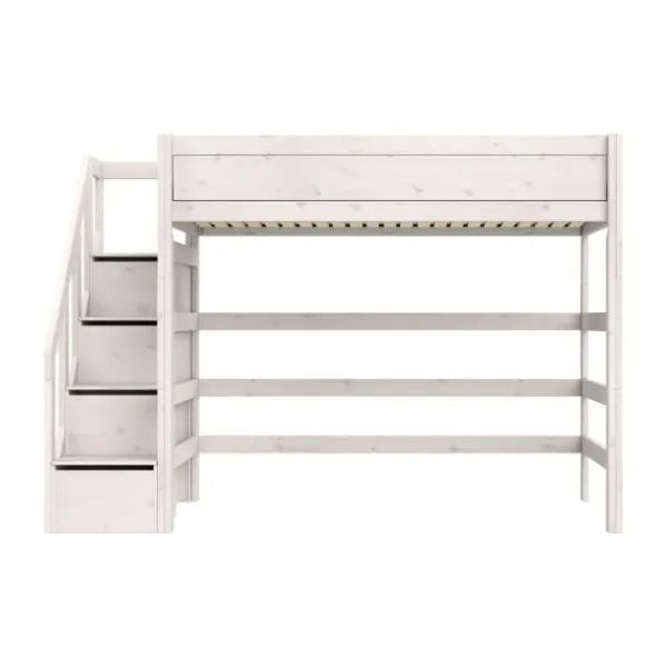 Life Time Hoogslaper Premium - White Wash - 177 cm - 120 cm - Met Trapkast Best