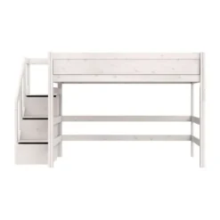 Life Time Hoogslaper Premium - White Wash - 152 cm - Met Trapkast Wit Outlet