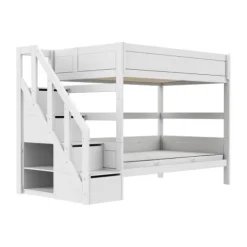 Life Time Stapelbed Deluxe - White Wash - 120 cm - Met Trapkast Wit Sale