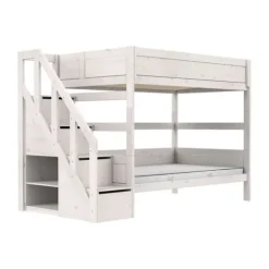 Life Time Stapelbed Premium - White Wash - 120 cm - Met Trapkast New