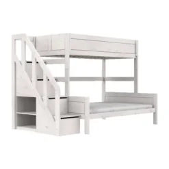 LIFEETIME Stapelbed Familie Met Trapkast - 90/140x200 cm - Premium Rolbodem - White Wash Wit Hot