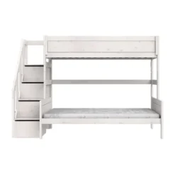 LIFEETIME Stapelbed Familie Met Trapkast - 90/140x200 cm - Premium Rolbodem - White Wash Wit Hot