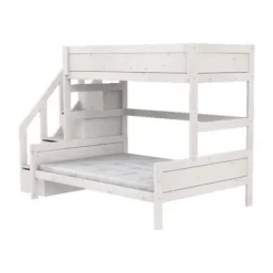 LIFEETIME Stapelbed Familie Met Trapkast - 90/140x200 cm - Premium Rolbodem - White Wash Wit Hot
