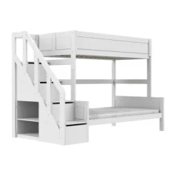 LIFEETIME Stapelbed Familie Met Trapkast - 90/140x200 cm - Premium Rolbodem - White Wash Wit Hot