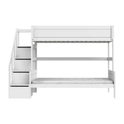 LIFEETIME Stapelbed Familie Met Trapkast - 90/140x200 cm - Premium Rolbodem - White Wash Wit Hot